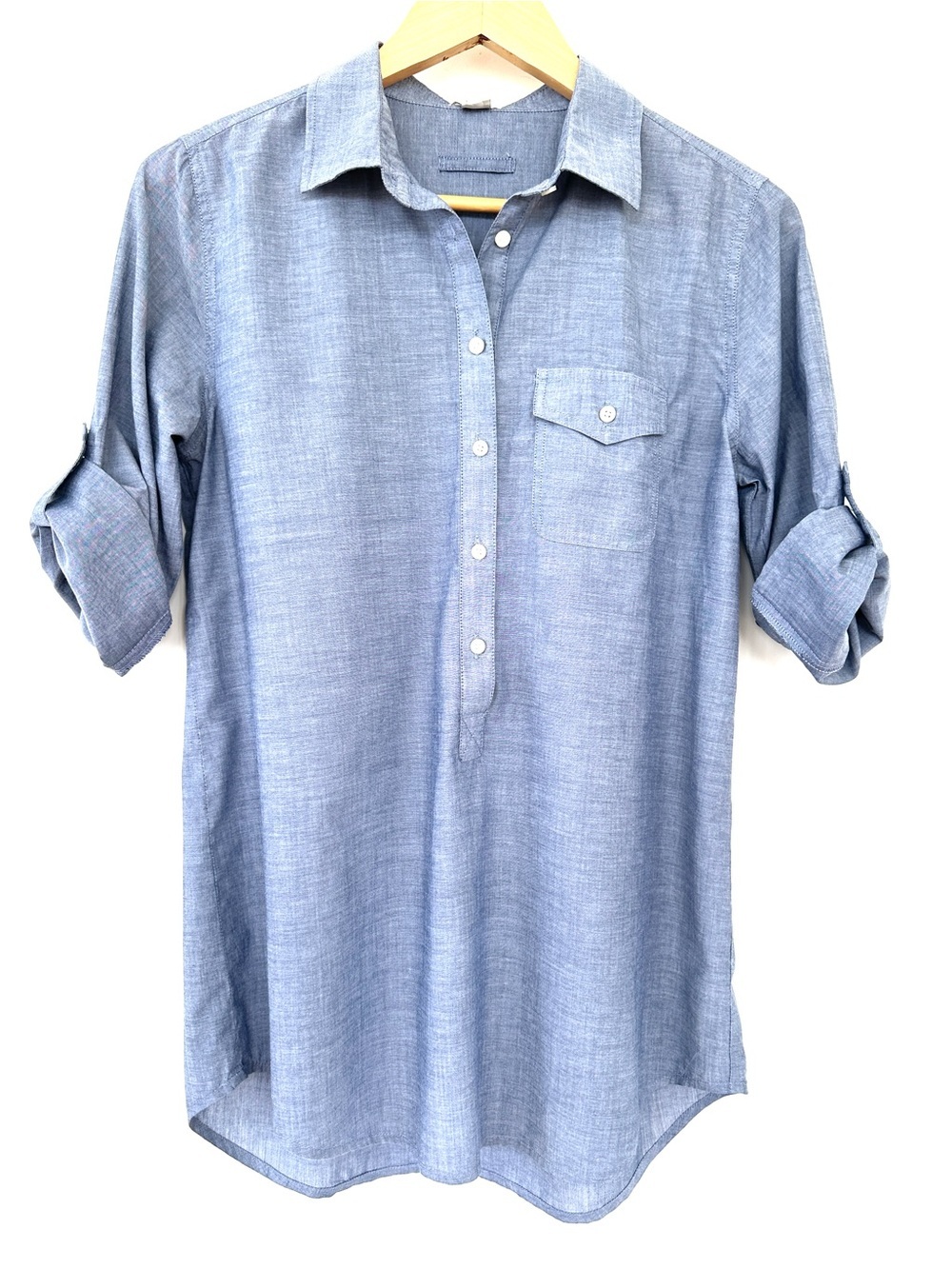 J. Crew Light Blue Button-Front Shirt with Roll-tab sleeves, 💯 Cotton